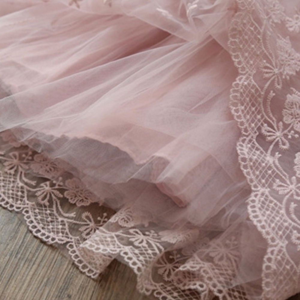 Girls Pink Flower Lace Knitted Tulle Tutu Dress - Picture 6 of 7